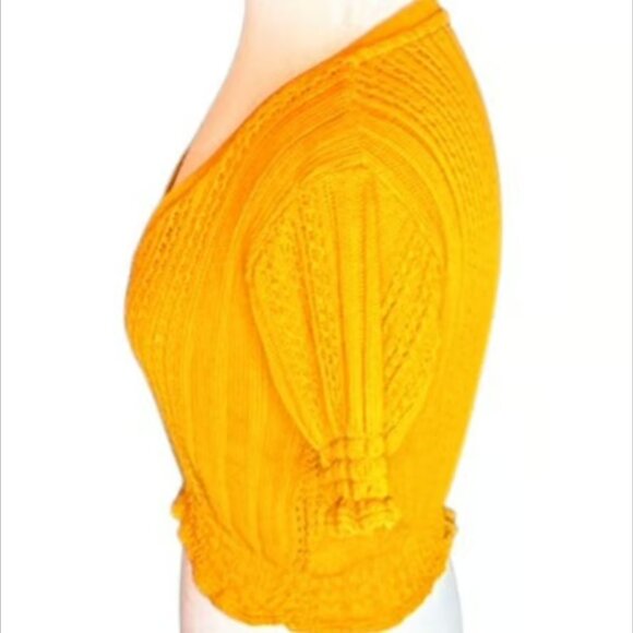 Zara MSRP $49 Orange Crochet Short Sleeve Crop V-neck Knit Top Elastic Waist SM - Picture 3 of 8